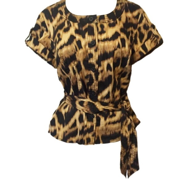 Jones New York Tops - Jones New York Leopard Peplum Tie Blouse L